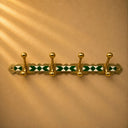 Moroccan brass coat rack with emerald-green resin inlay and 4 hooks. Handmade wall-mounted hooks for entryway, bath, or bedroom.