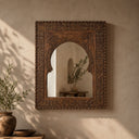 Moroccan Handmade Cedar Mirror | Brown Carved Arch