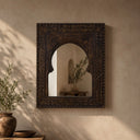 Moroccan Handmade Cedar Mirror | Dark Brown Carved Arch
