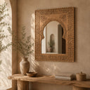 Moroccan Handmade Cedar Mirror | Natural Light Wood Carved Arch
