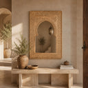 Moroccan Handmade Cedar Mirror | Natural Light Wood Carved Arch