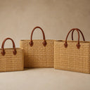 Handwoven Straw Market Basket with Leather Handles | Moroccan Palm Tote