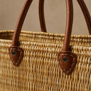 Handwoven Straw Market Basket with Leather Handles | Moroccan Palm Tote