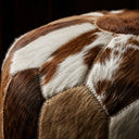 Genuine cowhide leather barrel pouf ottoman - brown and white handcrafted design