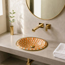 handcrafted sink, brass sink, orange resin sink, artisan home decor, unique bathroom sink, orange bathroom sink, vintage style sink, resin sink, drop-in sink, brass wall faucet, brass faucet, moroccan decor, resin sink faucet