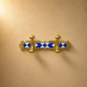 Moroccan handmade brass coat rack with blue-and-white resin inlay and 2 hooks. Wall-mounted entryway or bathroom décor. Each piece unique.