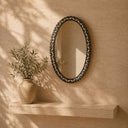 Discover our handcrafted Moroccan oval mirror featuring a solid brass frame with black and white resin inlay. A timeless luxury wall mirror for bathrooms, bedrooms, entryways, and living spaces.