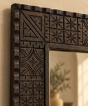 Antique Wood Wall Mirror DarkBrown
