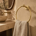 Solid Unlacquered Brass Towel Ring – Round Wall Mounted Hand Towel Holder for Bathroom